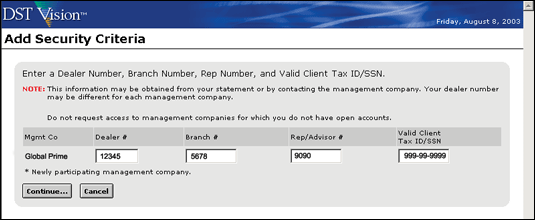 Add Security Criteria screen shot